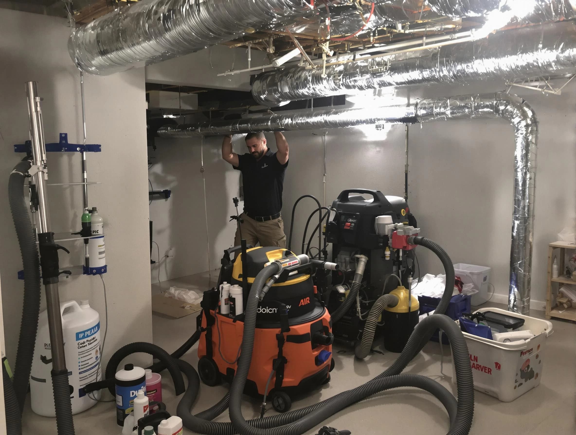 Mesa Air Duct Cleaning specialist performing professional mold removal from air ducts using safety equipment in Mesa