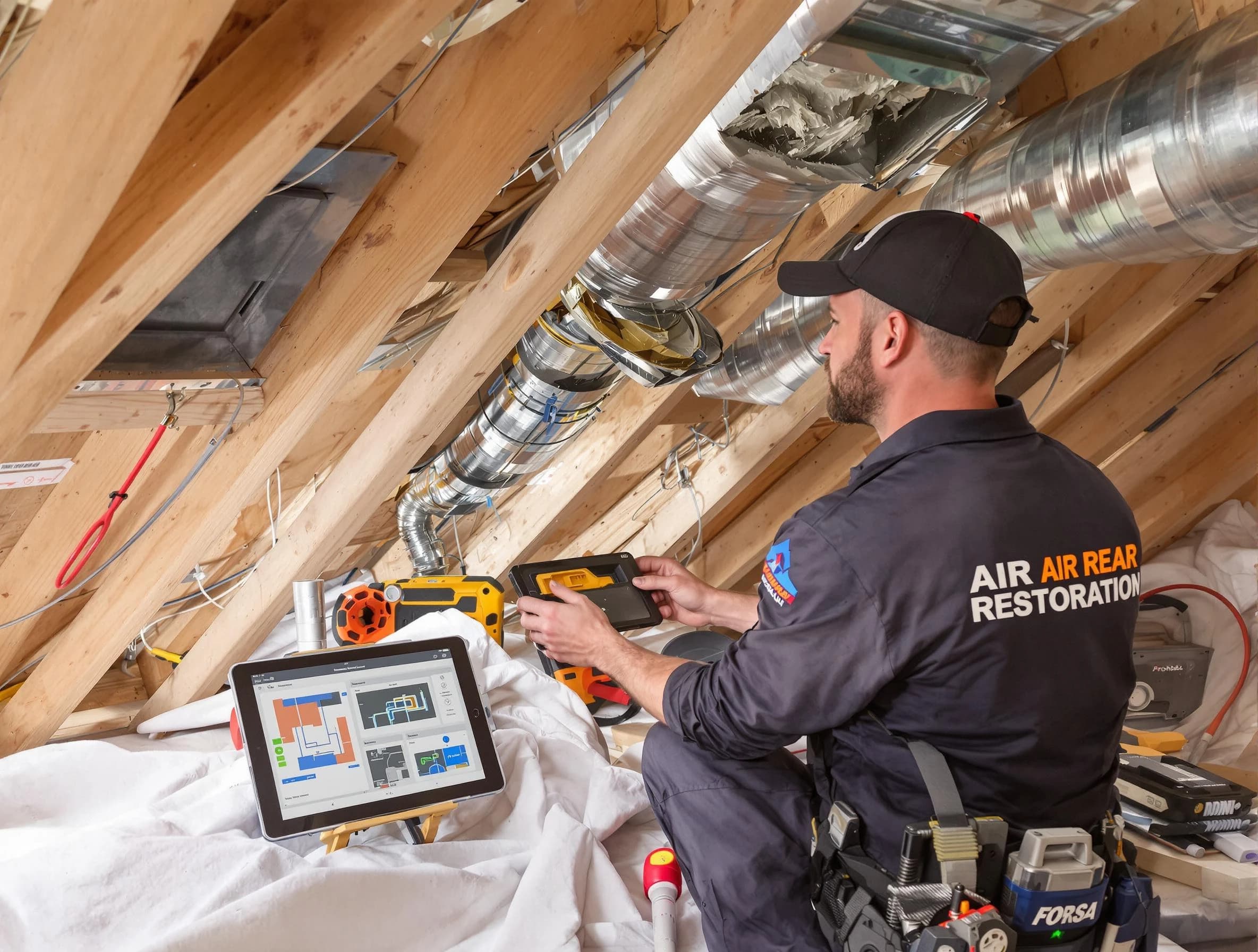 Mesa Air Duct Cleaning technician performing precise duct repair work in Mesa