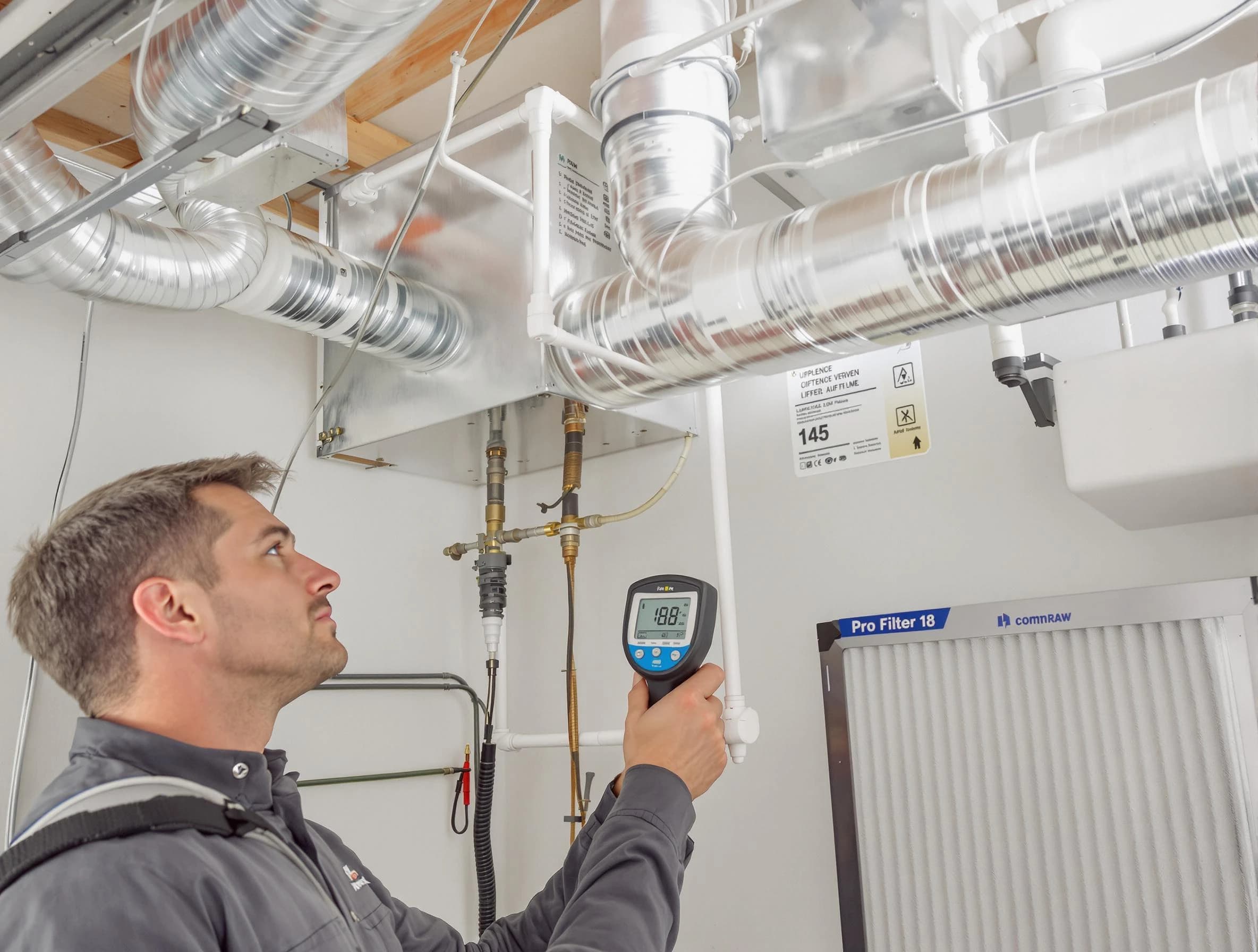 Mesa Air Duct Cleaning expert conducting detailed filter system inspection using diagnostic tools in Mesa