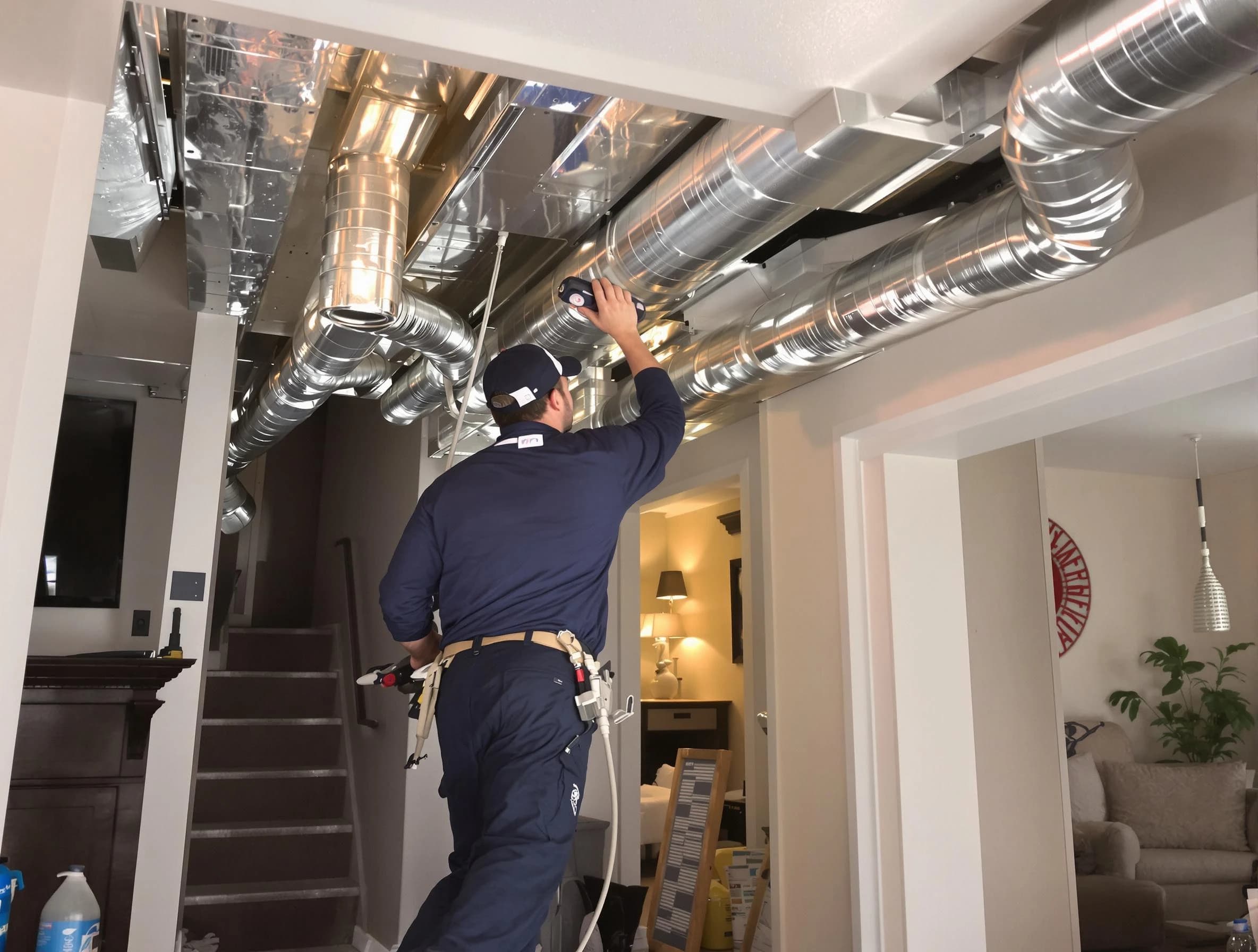 Mesa Air Duct Cleaning expert performing specialized duct cleaning in a mobile home in Mesa