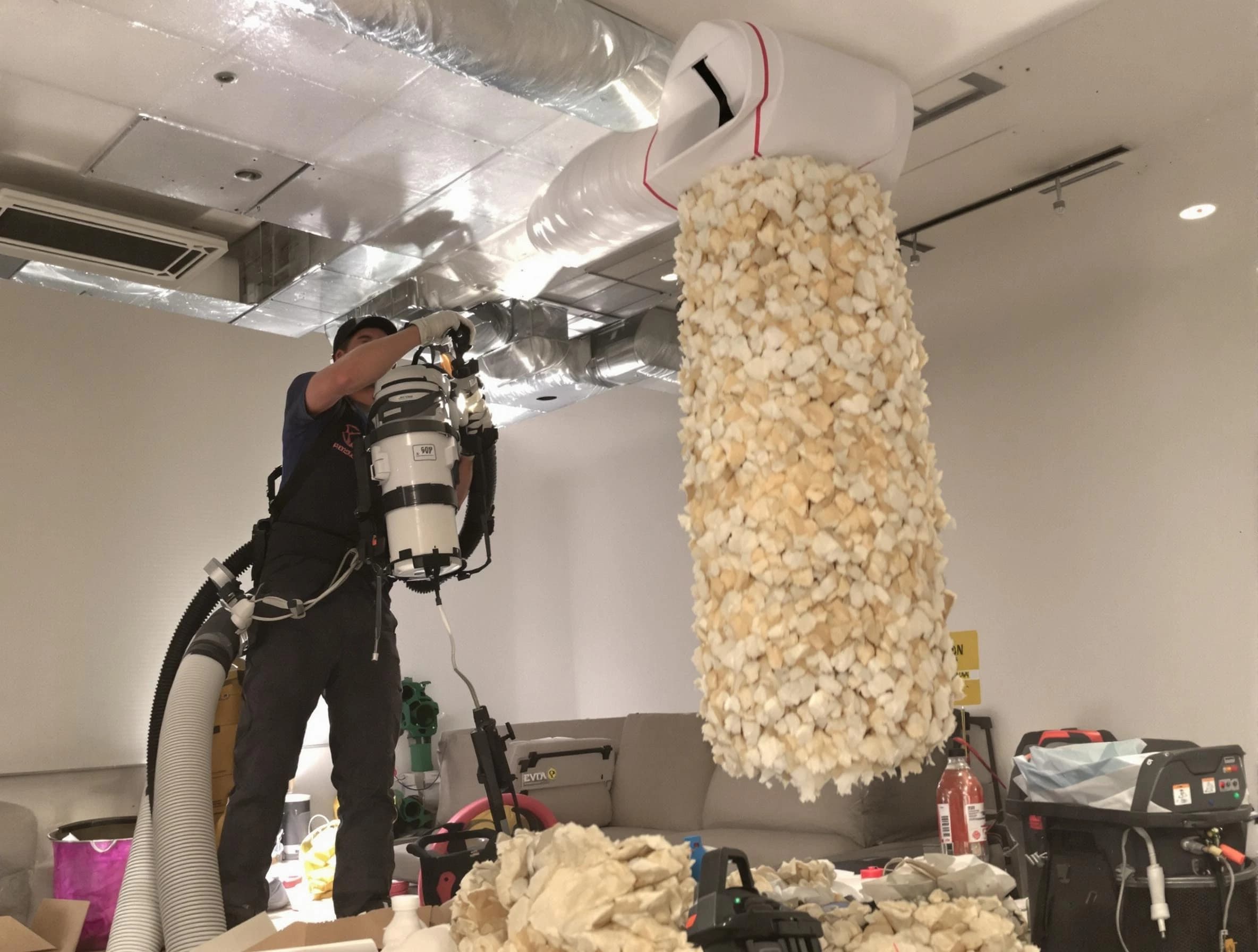 Mesa Air Duct Cleaning technician performing precision vacuum insulation removal in a residential property in Mesa