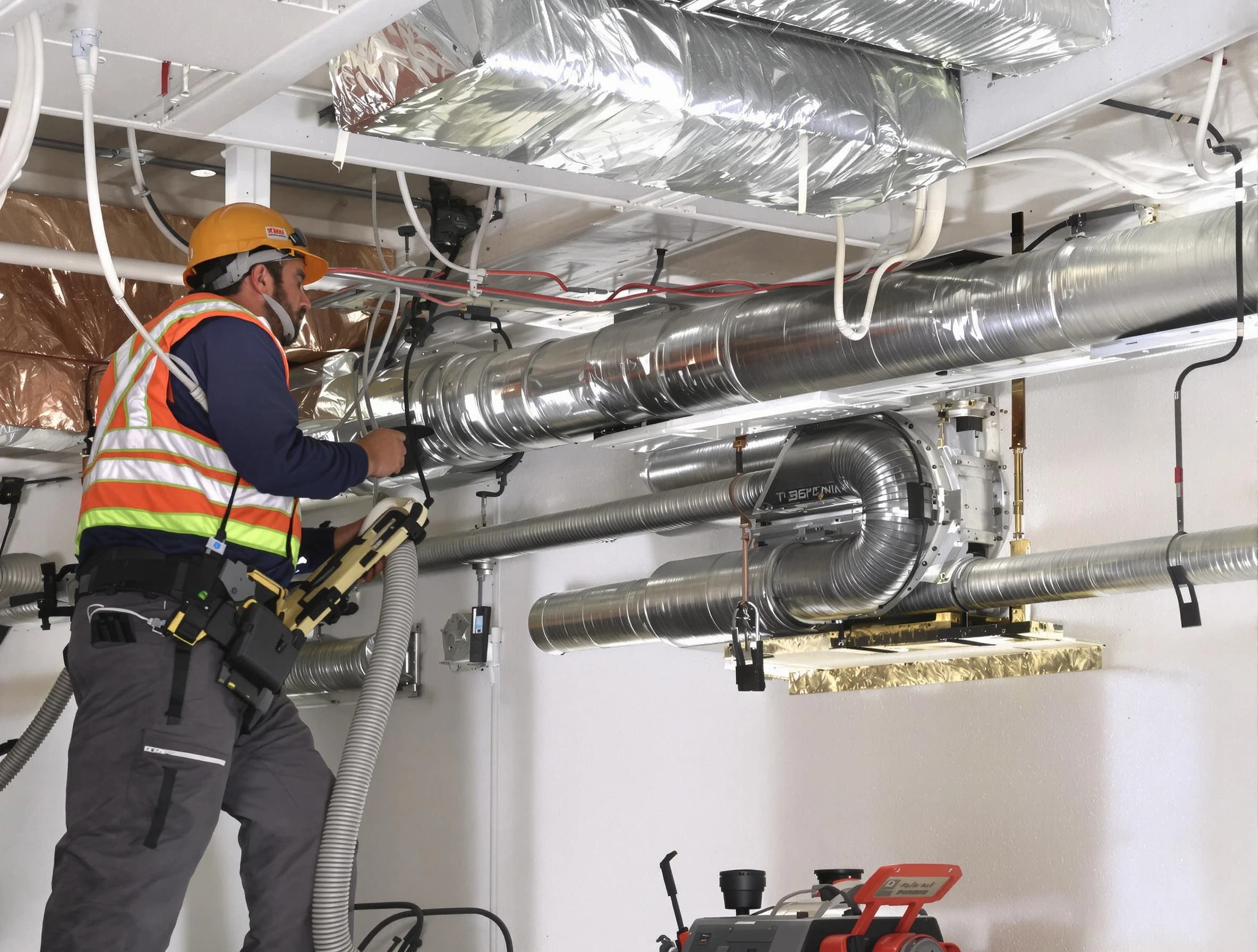 Mesa Air Duct Cleaning technician performing precision vacuum insulation removal in a residential property in Mesa